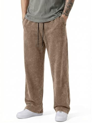 JMIERR Men's Baggy Sweat Pants Acid Washed Vintage Loose Fit Cotton Street Style Drawstring Pants with Pockets, 2XL, Brown - Image 1