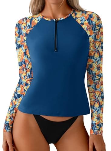 Dokotoo Women's Long Sleeve UV Sun Protection Rash Guard Top for Surfing Paddleboarding Without Bottoms Navy Blue Medium - Image 1