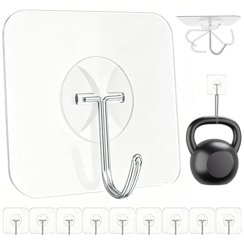 Latoxcaa Heavy Duty Adhesive Wall Hooks - Strong & Transparent, Hold up to 22lb, Waterproof & Reusable, Ideal for Kitchen, Bathroom, and Office (10 Pack) - Image 1