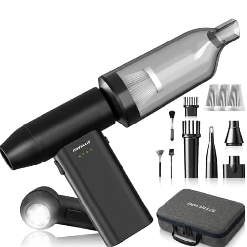 Novyllis Electric Compressed Air Duster Mini Blower Cordless with Computer Vacuum Cleaner kit Lighting 180,000 RPM 5 Speed Handheld 3 in 1 USB-C for pc Keyboards Home Car BBQ Grill - Image 1