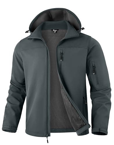 Pudolla Men's Softshell Jacket Fleece Lined Water Resistant Hooded Winter Coats for Men Outdoor Work Hiking with Pockets(Deep Grey Small) - Image 1