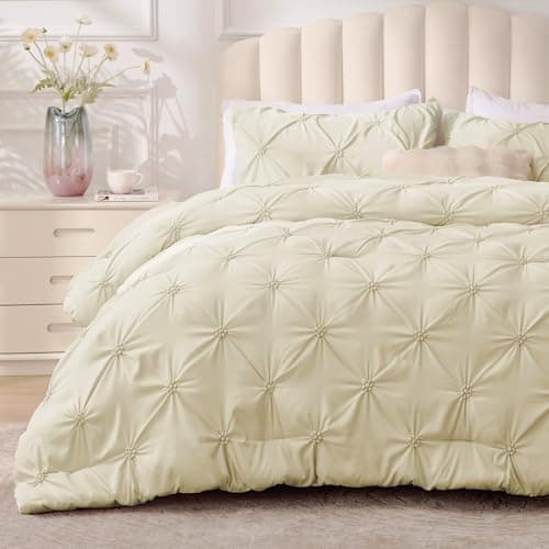 BEDELITE Beige Twin Comforter Set - 2 Peices Boho Pintuck Bedding Comforter Sets, Lightweight Soft & Warm Twin Bedding Sets with 1 Pillowcase for All Season - Image 1