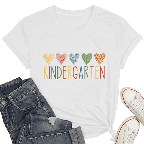 Kindergarten Teacher Shirt for Women-Preschool Heart Tee Tops Teacher Life Short Sleeves - Image 1