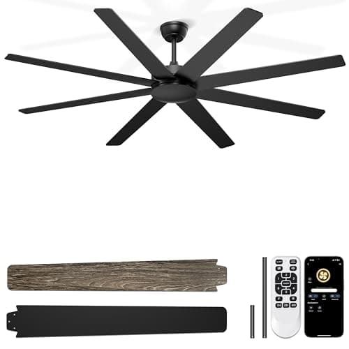 Phylluz 72'' Large Ceiling Fans No Lights, Modern Black Ceiling Fan Remote/APP Control, Quiet DC Motor Big Ceiling Fan for Shop Garage Covered Outdoor Patios - Image 1