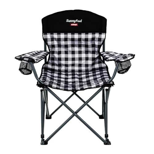 SUNNYFEEL Oversized Folding Camping Chair 800 LBS Heavy Duty for Big Tall People Red Padded Portable Collapsible Chairs with Armrest Cup Holder & Pocket for Outdoor Travel Picnic Camp Sports