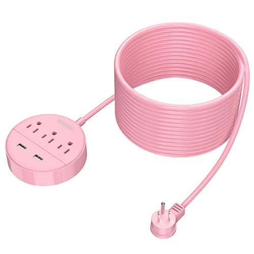 Extra Long Extension Cord 25 ft, NTONPOWER Rose Pink Flat Plug Power Strip with USB Ports, 3 Outlet 2 USB Desktop Charging Station Wall Mount for Home, Dorm Room, Office and Nightstand, ETL Listed - Image 1