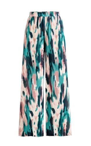 PRETTYGARDEN Graphic Print Elastic Waist Pleated Wide Leg Pants Woman Summer Beach Vacation Clothes for Women Travel Pant (Lake Green, Small) - Image 1