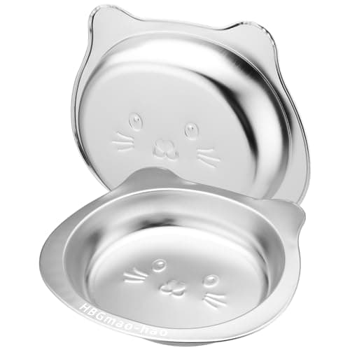 HBGmao-hao Stainless Steel Cat Food Bowls 2 Pcs 7.1 Inch, Heavy Duty Double Wall Insulated, Whisker-Friendly Shallow Dishes for Food and Water, Cats Small Dogs (01siliver) - Image 1