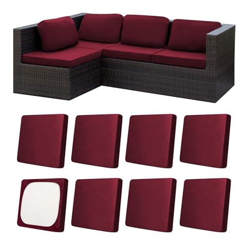 MRGSDL 8Pcs Patio Cushion Covers,Outdoor Cushions Covers,Stretch Cushion Covers Replacement, Washable and Reusable Furniture Protectors(Wine Red) - Image 1