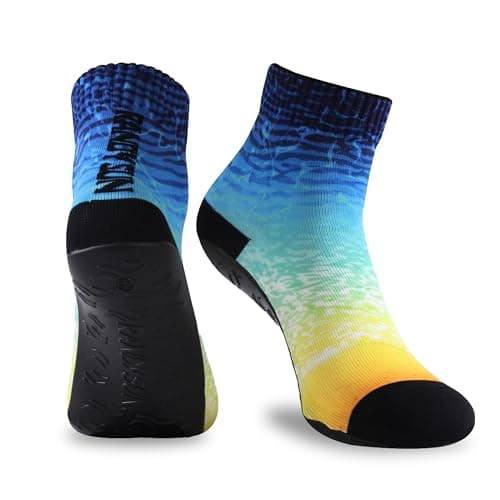 RANDY SUN Summer Barefoot Quick-Dry Aqua Water Shoes, Unisex Outdoor Sand Yoga Socks for Surf Swim Water Sport, Beach Shoes for Soccer in the Sand(1 Pair Yellow Printed Ankle Size 29) - Image 1