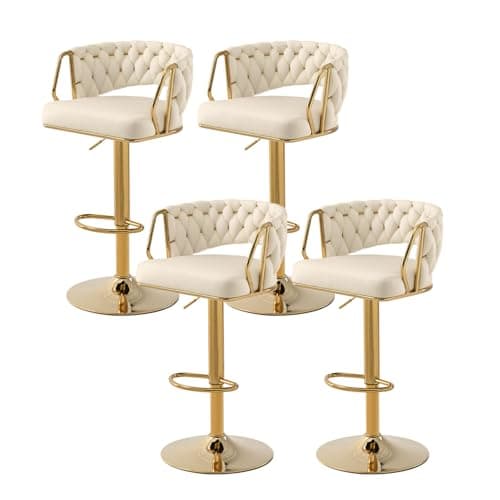SUPPNEED Velvet Swivel Bar Stools: 24.8" to 32.7" Height Adjustable Upholstered Luxury Barstools Set of 4 for Counter Kitchen Island Tall Metal Bar Stool Gold & White - Image 1