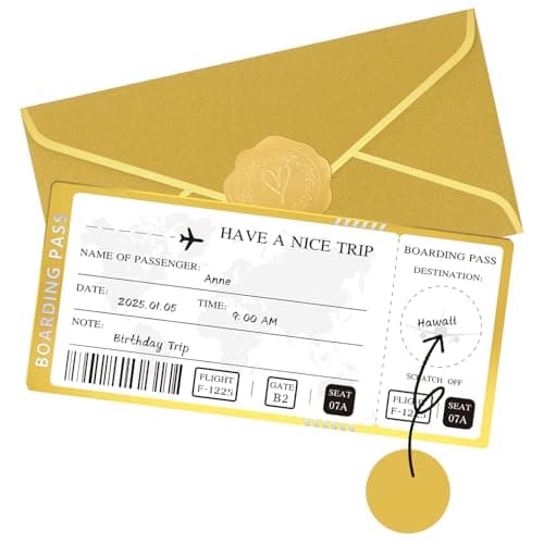 Golden Ticket Scratch Off with Envelopes and Seal, Golden Scratch Off Cards for Air Ticket Gift, Gold Surprise Gifts Tickets for Valentine's Day Birthday Girlfriends Vacation Couple Dating etc - Image 1