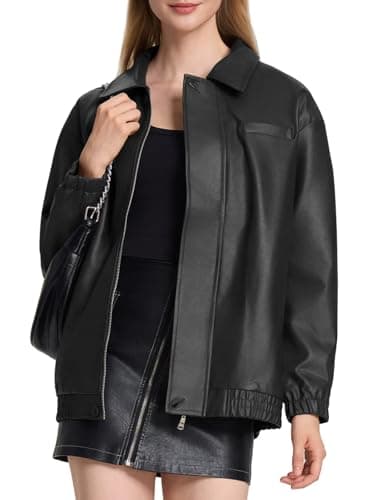 Moreone Faux Leather Jacket Women Oversize Leather Bomber Jacket Zip Up Going Out Jackets for Women 2026 Fall Fashion Moto Jacket Black S - Image 1