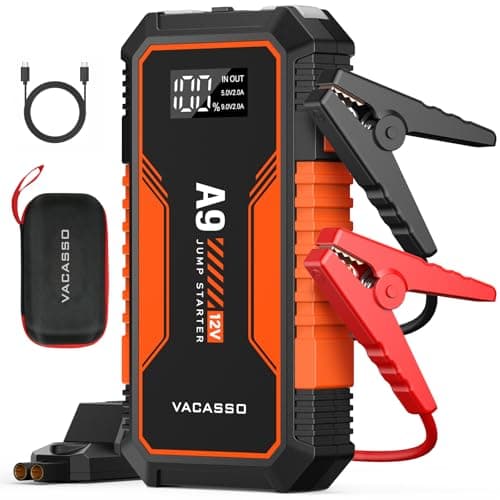 Jump Starter 4000A, VACASSO A9 Battery Jumper Starter Portable (7L Gas/4L Diesel), 12V Car Battery Booster Jump Starters Pack, Jumpstart with USB Ports, Jumper Cables, LED Light, Storage Case - Image 1