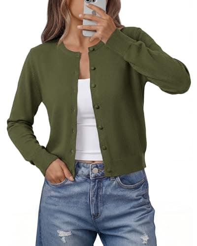 BTFBM Cardigan Sweaters for Women 2026 Lightweight Sweater Button Down Casual Knit Shrugs Tops Spring Fashion Clothing(Army Green, X-Large) - Image 1