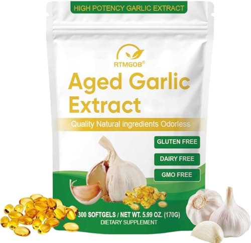 RTMGOB Organic Aged Garlic Extract Supplements,Vegetarian,All-Natural,Non-GMO,Supports Circulatory Function,& Immune Antioxidant Supplements-300 Softgels - Image 1