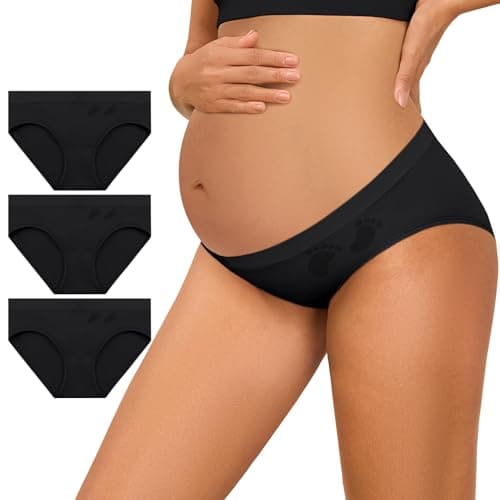 Y25D Maternity Underwear Seamless Pregnancy Panties Cotton Blend Under Bump Pregnant Underwear for Women 3-Packs - Image 1