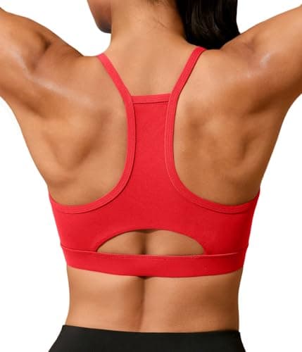 Aoysky Womens Buttery Soft Racerback Sports Bra Padded Strappy Workout Running Yoga Gym Crop Tops with Built in Bras Red - Image 1