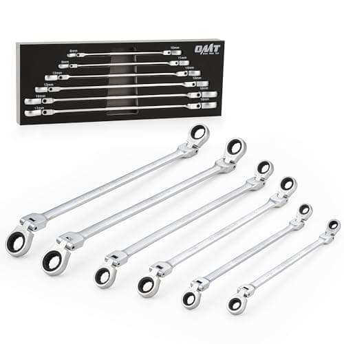 Orion Motor Tech 6-Piece Ratcheting Wrench Set, Metric 8-19 mm Flex Head Ratcheting Wrench Set, Extra Long Ratchet Wrench Set with 72 Tooth Gear & Double Box End - Image 1