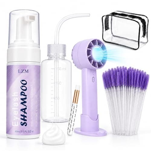 LZM Lash Shampoo Kit for with Rechargeable Dryer Fan for Cleaning Wash Lash Extensions Cleanser Gentle for Sensitive Eyes, Eyelash Extension Cleaner Foam for Professional and Daily (2.02 fl oz 60ml) - Image 1