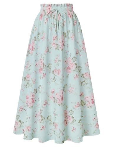 Scarlet Darkness Maxi Skirts for Women Summer Floral Skirt Victorian Flowy Long Skirt Blue S - Image 1