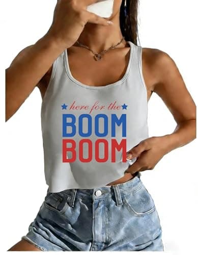 4th of July Tank Tops Women American Flag Crop Top Cropped USA Patriotic Sleeveless Graphic Tee Tops - Image 1