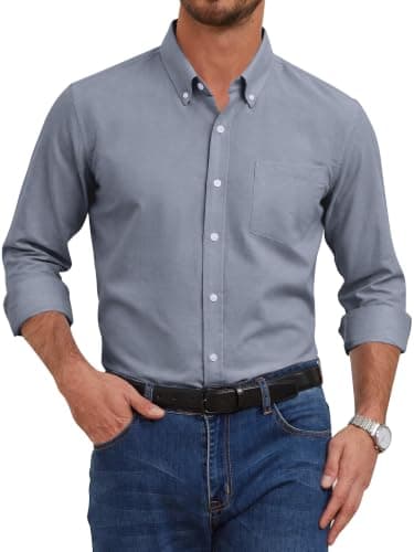 GIANZEN Grade 3.5 Wrinkle-Resistant Men's Slate Grey Lightweight Oxford Dress Shirts Long Sleeve Business Casual Pocket Shirt Slate Grey Size M - Image 1