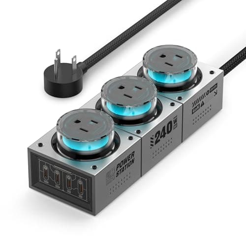 MFish 240W GaN Desktop Charging Station - RGB Gaming Power Hub with PD 3.1 Fast Charging, 7-in-1 Multi-Device Charger (3 AC Outlets + 4 USB-C Ports) for MacBook Pro, Gaming Setup & Creator Workstation - Image 1