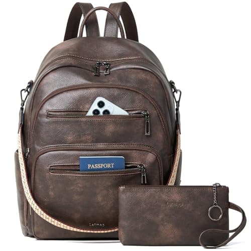 LATMAP Backpack Purse for Women Laptop Backpack, Leather Travel Back Pack Shoulder Bag Teacher College Daypack Work Handbag fits 14" Laptop, Coffee - Image 1