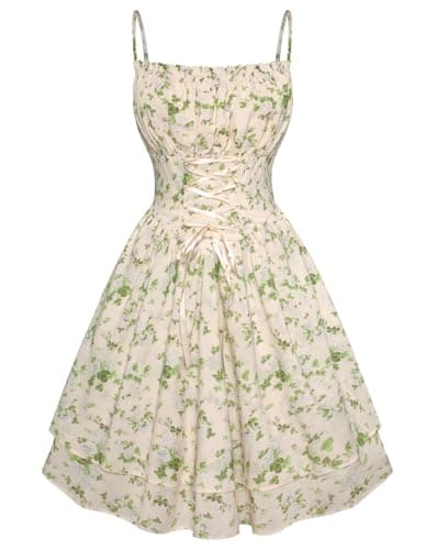 Scarlet Darkness Women Corset Floral Dress Spaghetti Strap Mini Sundress for Teens Green S - Image 1