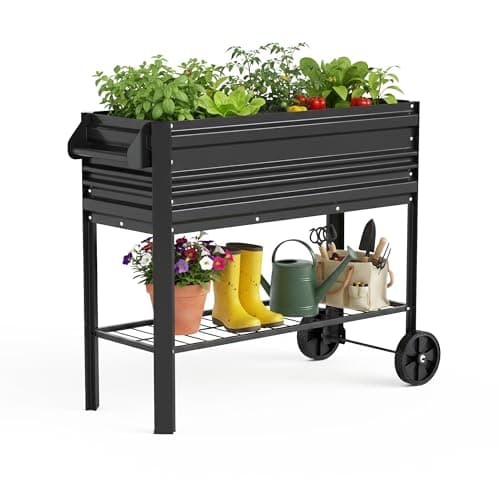 WORKPRO Galvanized Raised Garden Bed with Legs & Wheels, 37x14.6x31.6in, 400LB Capacity Elevated Planter Box for Garden, Backyard, Patio & Deck, Black - Image 1