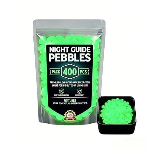 Glow in The Dark Garden Stones, Luminous Outdoor Decorative Pebbles for Walkways, Patio, Lawn, Yard, Flower Beds, UV Charged Glowing Rocks for Landscape Decor (Green, 400PCS) - Image 1