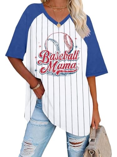 Retro Baseball Mama Shirt Women - Oversized Baseball Season Game Day Shirts Graphic Print Casual Short Sleeve Tee Tops A Blue - Image 1