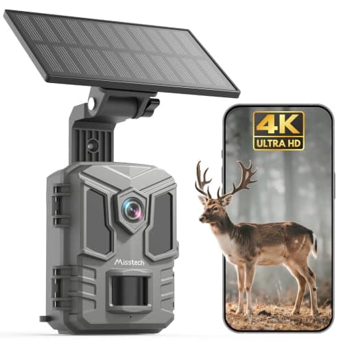Misstech 4K UHD Solar Trail Camera, Outdoor Wildlife Cameras for Yard Monitoring, 0.1s Fast Motion-Activated to Record, 64MP/4K Clear Night Vision, No Monthly Fee, App Control, IP66, 32GB Micro SD - Image 1