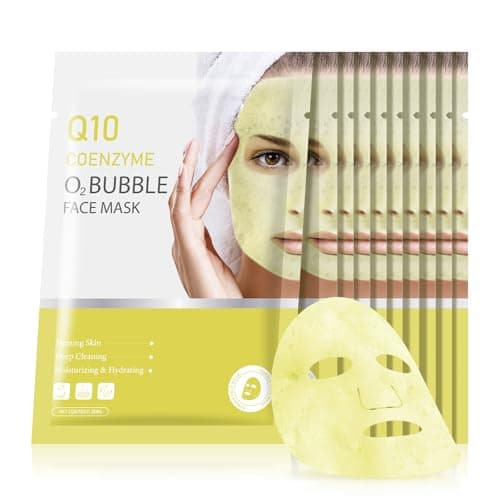 10 Sheets Coenzyme Q10 O2 Bubble Masks for Face, Bubble Face Mask Skincare for All Skin Types, Deep Cleansing Moisturizing Facial Mask Skin Care for Pores, Firming, Purifying, Sheet Masks for Spa - Image 1