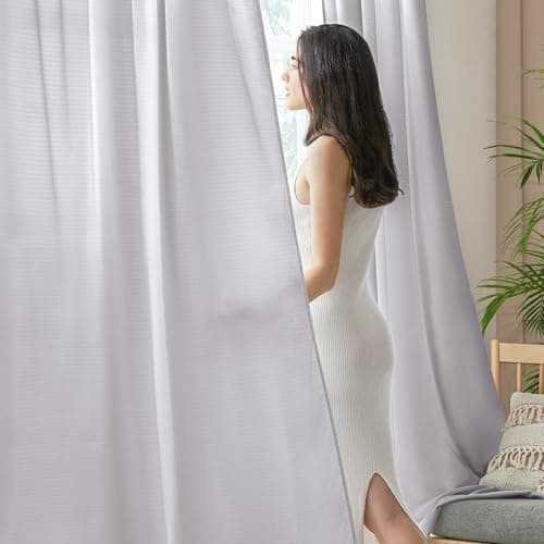 HOMEIDEAS Non See Through Privacy Sheer Curtains, Elegant Lightweight Semi Light Filtering Solid Color Window Drapes for Bedroom, Living Room, Light Grey, 52 x 63 Inches Long, 2 Panels Set - Image 1