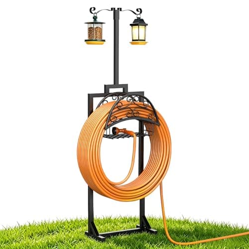 Oursieez Garden Hose Holder with Shepherds Hooks - Freestanding Metal Water Hose Holder Stand Holds 160ft, Heavy Duty Garden Hanger Storage Rack for Outside Yard Lawn Farm - Image 1