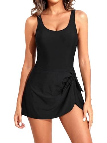 Pleneal One Piece Swim Dress Swimsuits Bathing Suit for Women, Tummy Control Full Coverage with Skirt for Beach Pool Vacation Black - Image 1