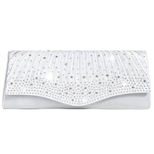LUKLUKTAISUN 2026 Dressy Evening Bag for Women Rhinestone Formal Purse Envelope Handbag Wedding Funky Clutch(Silver) - Image 1