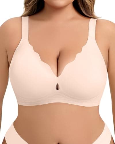 LIIJOO Seamless Wireless Bras for Women with Jelly Support Scalloped Edge Plus Size Bras for Women Invisible Comfort Jelly Bra, Pink, 1XL - Image 1