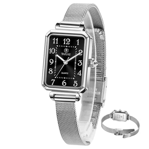 Taxuax Dress Watches for Women Square Watch Womens Black Dial Small Face Women's Waterproof Watch Mesh Watches Large Number Rectangle Hand Ladies Watch for Minimalist reloj Elegante para Mujer - Image 1