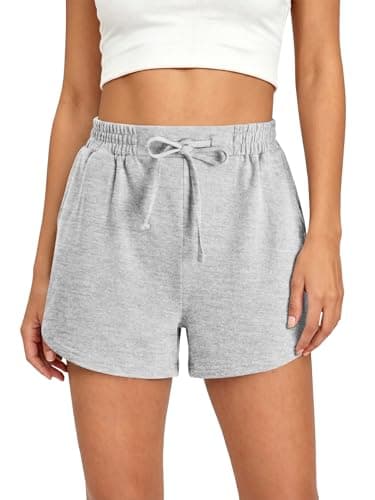 KISSMODA Women High Waist Sweat Shorts Drawstring Pockets Walking Gym Loungewear HeatherGray S - Image 1