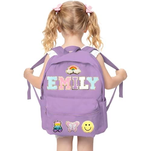 ROSLILY Custom Backpacks for Girls Boys Kids Personalized Back To School Backpack With Name Patch Nylon School Backpack for Birthday Christmas, Light Purple - Image 1