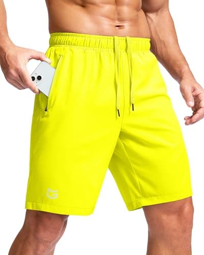 G Gradual Men's Athletic Running Shorts with Zipper Pockets Quick Dry 7"/ 5"/ 9" Workout Gym Shorts for Basketball Hiking(Fluorescent Yellow,9XXXL) - Image 1