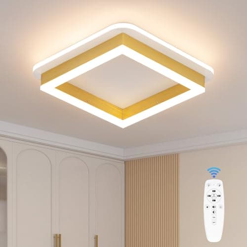 Vloitgol LED Flush Mount Ceiling Light Fixtures, 3000K-6000K Dimmable Hallway Light Fixtures with Remote Control Acrylic Square Ceiling Lamp for Kitchen Laundry Bedroom Bathroom (Gold) - Image 1