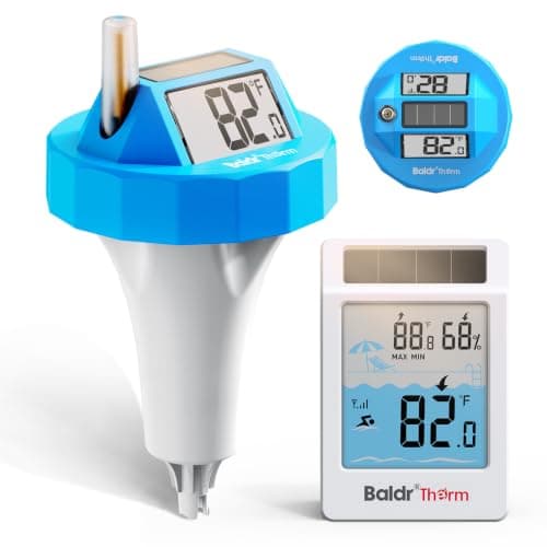 BALDR Wireless Pool Thermometer Floating Easy Read, 2026 Upgrade Solar Powered Water Temperature Gauge with Indoor Monitor, IPX8 Waterproof 500FT Range for Pools,Hot Tubs,Spas, Baths, Aquariums - Image 1