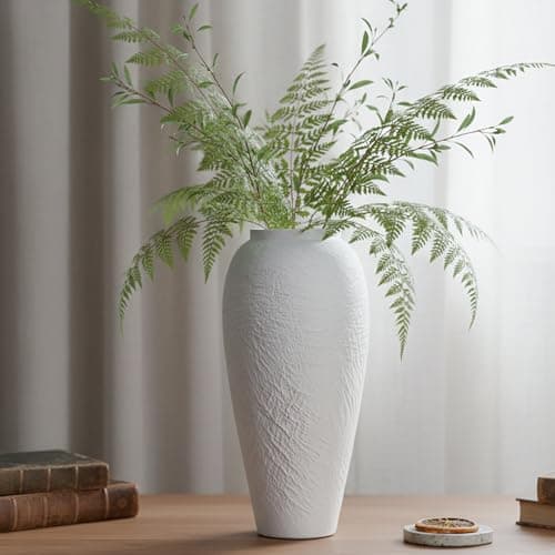 White Ceramic Vase, Large 12.6 Inch Tall Ceramic Flower Vase Home Decor, Minimalist Texture Stone White Flower Vase, Decorative Vase for Living Room Shelf Farmhouse Dining Table Centerpiece Decor - Image 1