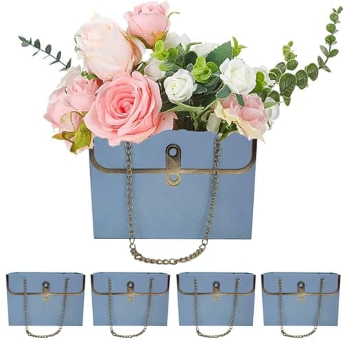 Wazoci 4pcs Paper Flower Bags for Bouquets, Flower Boxes for Arrangements, Paper Flower Gift Bags with Handles Florist Supplies for Weddings Mother's Day (Blue)