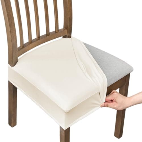 NILUOH Waterproof Seat Covers for Dining Room Chairs Set of 4, Pu Leather Chair Seat Slipcovers Dining Chair Cover Removable Washable Chair Protctor Cover, Rear Covers (PU-Light Beige) - Image 1