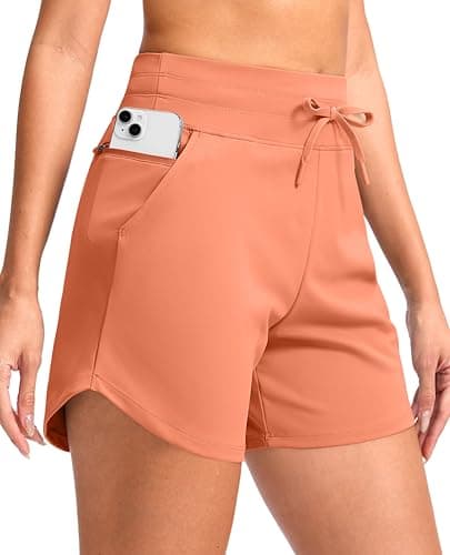 G Gradual Women's 5" Athletic Running Shorts with Zip Pockets Stretchy Quick Dry High Waisted for Workout Gym Hiking (Coral, M) - Image 1